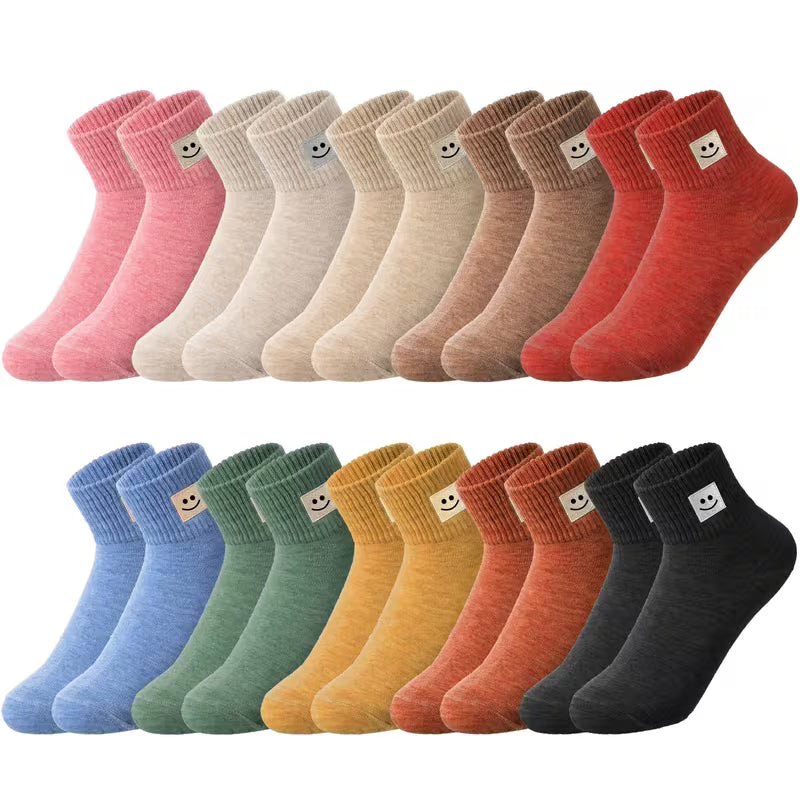 SkyWaves Smiley Face Solid Color Ankle Socks – Earthy Mixed Colors | 5-Pack