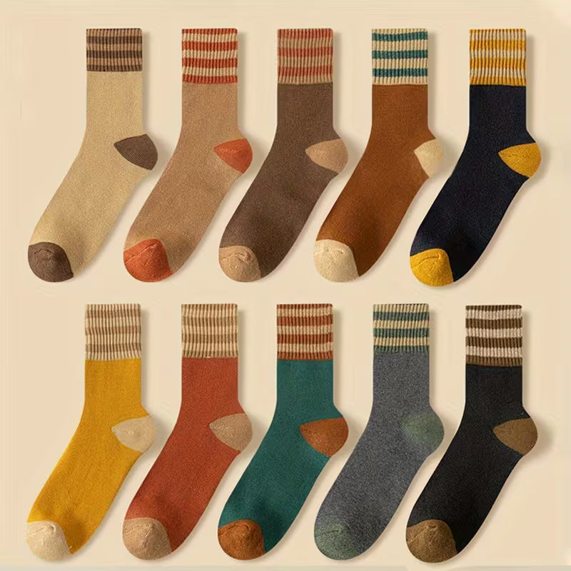 SkyWaves Warm Striped Winter Mid-Calf Socks – Plush Looped Terry | 3-Pack