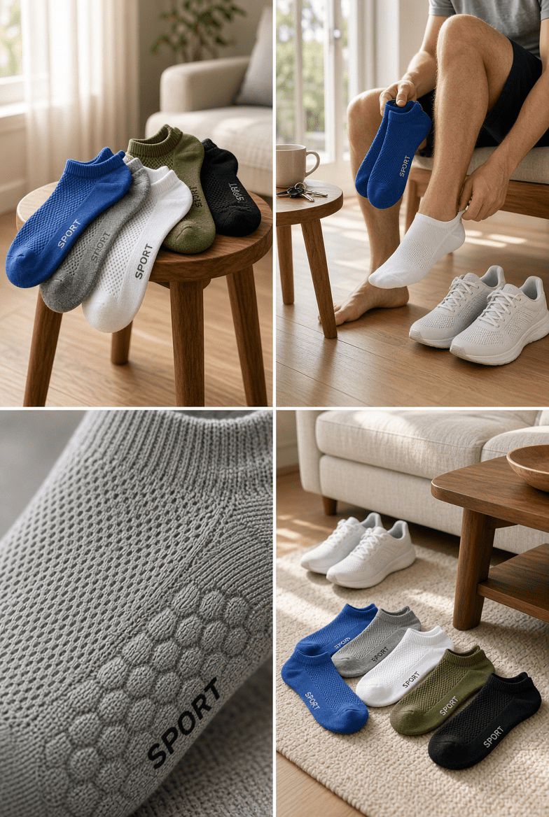 SkyWaves Cushioned Anti-Slip Running Socks – Moisture-Wicking Towel Bottom | 5-Pack - SkyWaves