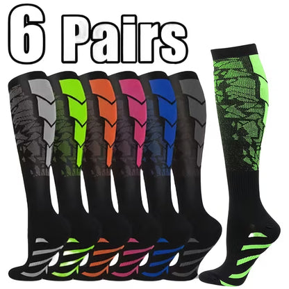 SkyWaves Unisex Compression Sports Knee-High Socks – Nylon Blend, 3-Pack