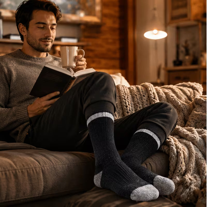 SkyWaves Men's Thick & Warm Fleece Winter Crew Socks – Moisture-Absorbing Durable Knit | 4-Pack
