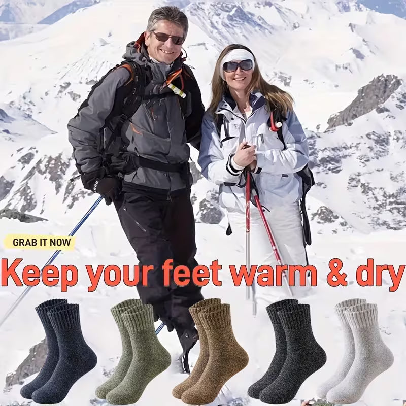 SkyWaves Unisex Thermal Terry Flannel Winter Hiking Socks – Warm Bed & Outdoor | 3-Pack