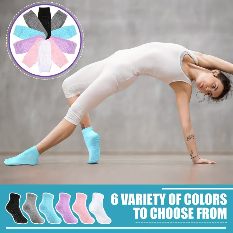 SkyWaves Women's Yoga & Pilates Anti-Slip Grip Socks – Non-Skid Ankle Socks | 5-Pack
