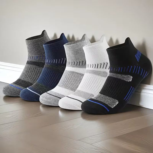 SkyWaves Men's Mesh Breathable No-Show Running Socks – Sweat-Absorbing Low-Cut | 5-Pack