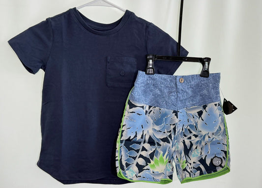 Boy swim short two piece set by Volcom for little kid in Navy Blue with logo. - SkyWaves