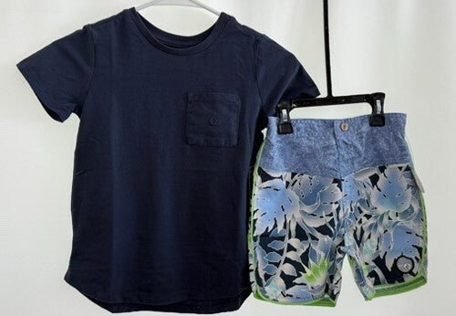 Boy swim short two piece set by Volcom for little kid in Navy Blue with logo. - SkyWaves