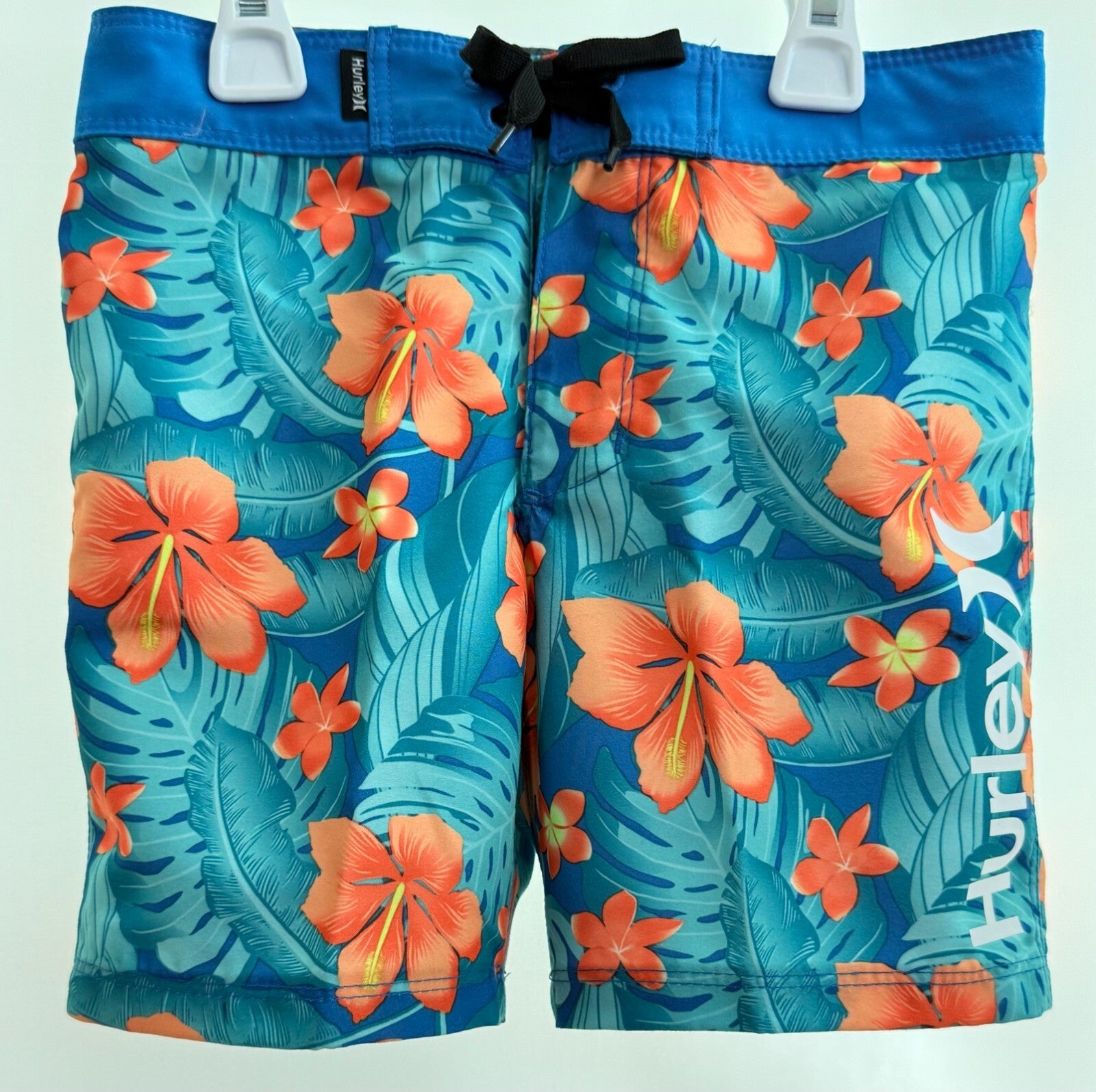 Boys Swim Shorts, Blue, Hawaiian style floral. by Hurley Size 4 - SkyWaves