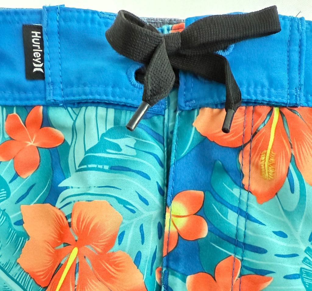 Boys Swim Shorts, Blue, Hawaiian style floral. by Hurley Size 4 - SkyWaves