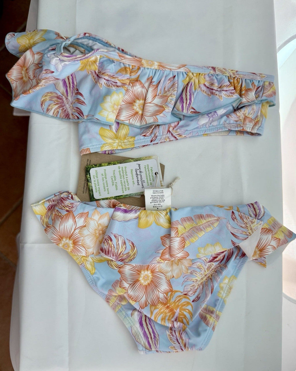 Girls BohoTropical One Shoulder Bikini,Toddler, Floral with Ripples swim - ware. - SkyWaves