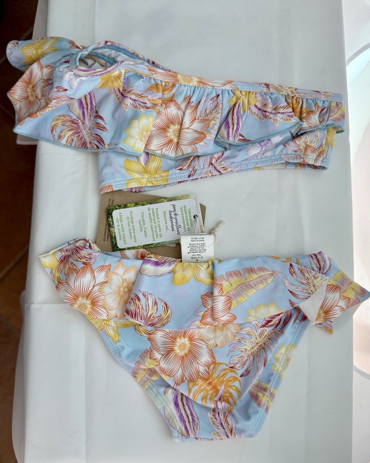 Girls BohoTropical One Shoulder Bikini,Toddler, Floral with Ripples swim - ware. - SkyWaves