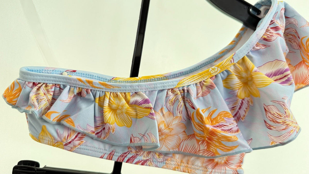 Girls BohoTropical One Shoulder Bikini,Toddler, Floral with Ripples swim - ware. - SkyWaves