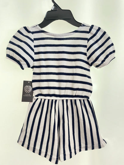 Girls Rompers in White & Black, Short Sleeve Striped Jumpsuits for little Girls. - SkyWaves