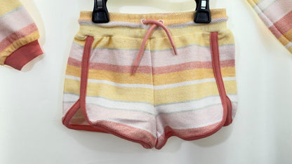 Little Girls Striped Reverse French Terry Sweatshirt and Shorts Set, with Bag. - SkyWaves
