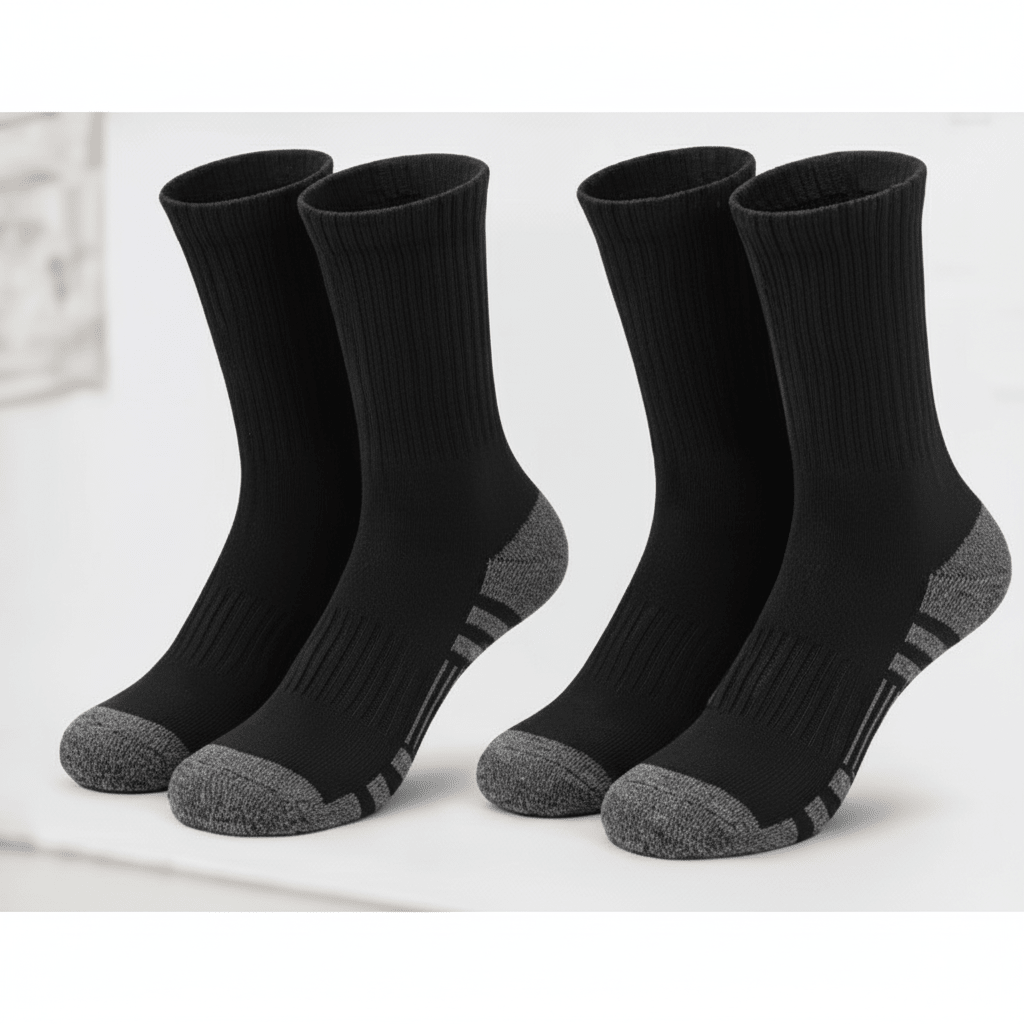 SkyWaves Men's Plus Size Athletic Mid Socks – Moisture-Wicking Reinforced Comfort | 5-Pack - SkyWaves