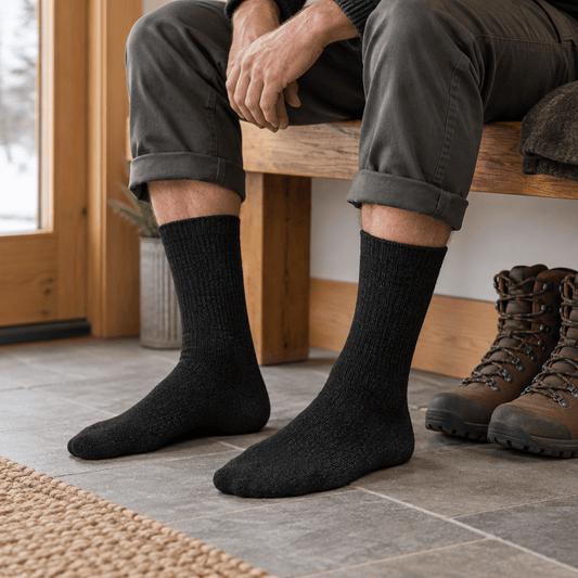 SkyWaves Men's Winter Thickened Velvet Thermal Hiking Socks – Reinforced Outdoor All-Black | 4-Pack - SkyWaves