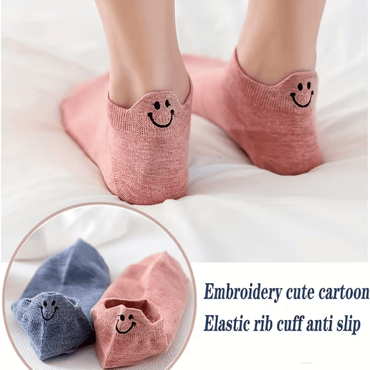 SkyWaves Women's Hidden Smiley No-Show Ankle Socks – 10 Earthy Colors | 5-Pack - SkyWaves