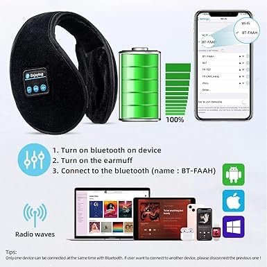 Wireless Bluetooth Earmuffs - Winter Ear Warmers with Built - in Speakers & Mic - SkyWaves