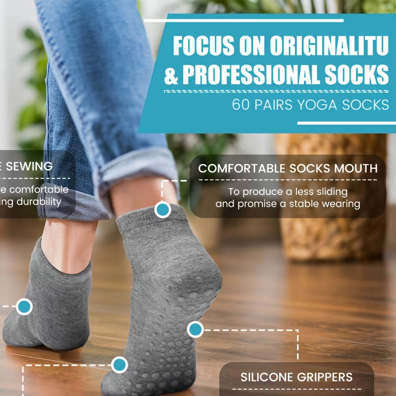 SkyWaves Women's Yoga & Pilates Anti-Slip Grip Socks – Non-Skid Ankle Socks | 5-Pack